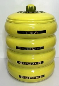 MCM Stack-A-Way Gelb Emaillegeschirr Stapel Aufbewahrung Kanister Set Vintage EUC! LESEN - Bild 1 von 12