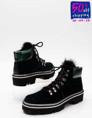 RRP €320 POLLINI Velour Ankle Boots US8 UK5.5 EU38.5 Green Made in Italy - Image 1 of 4