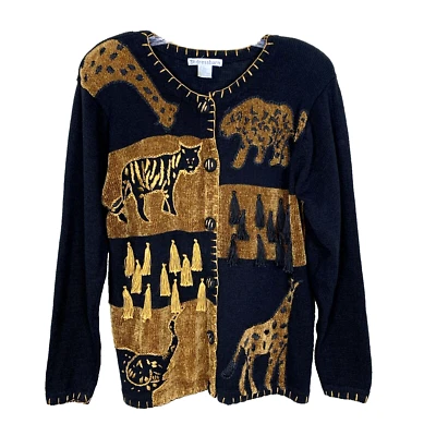 Dressbarn Womens Vintage Cardigan Sweater M Animal Tassel 90s 80s Mob Wife Edgy - Image 1 of 4