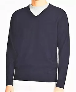 UNIQLO maschinenwaschbarer Herrenpullover Baumwolle/Nylon V-Ausschnitt Small marineblau **neu mit Etikett** - Bild 1 von 10