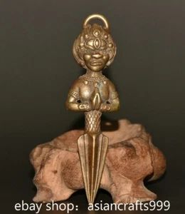 3.4" Alte Tibet Kupfer Hezhou Tibetischer Buddha Phurba Dolch Halter Amulett - Bild 1 von 8