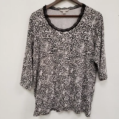 Laura Ashley Womens Animal Print Top Size 2X Stretch Lace Trim Mob Wife Office - Image 1 of 4