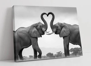 ELEPHANTS MAKING HEART SHAPE WITH TRUNKS -DEEP FRAMED CANVAS WALL ART PRINT - Picture 1 of 3