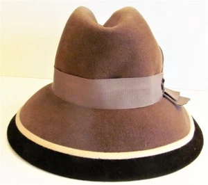 Vintage 1960er Mr. C Hut braun Samt Filz Body Made in Italy breite Krempe Fedora klein - Bild 1 von 11