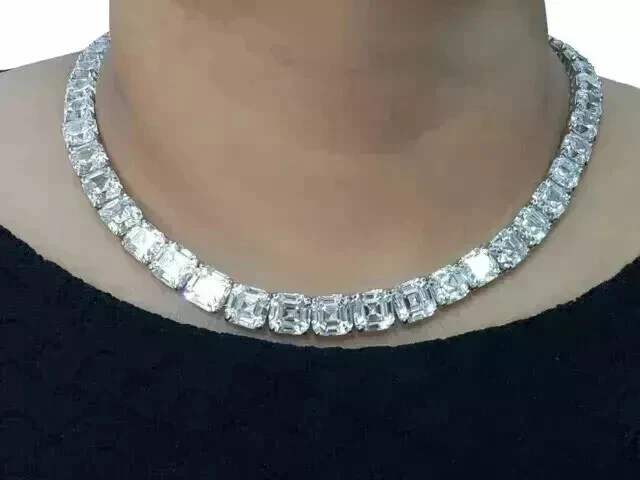 14K White Gold Plated 18"in 24Ct Asscher Cut Lab Created Diamond Tennis Necklace - Image 1 of 4