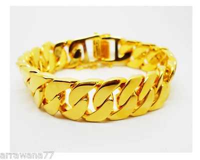 Pulsera para hombre pesada 23K 24K THAI BAHT ORO AMARILLO Brazalete chapado 8 pulgadas 18 mm Foto 1 de 2