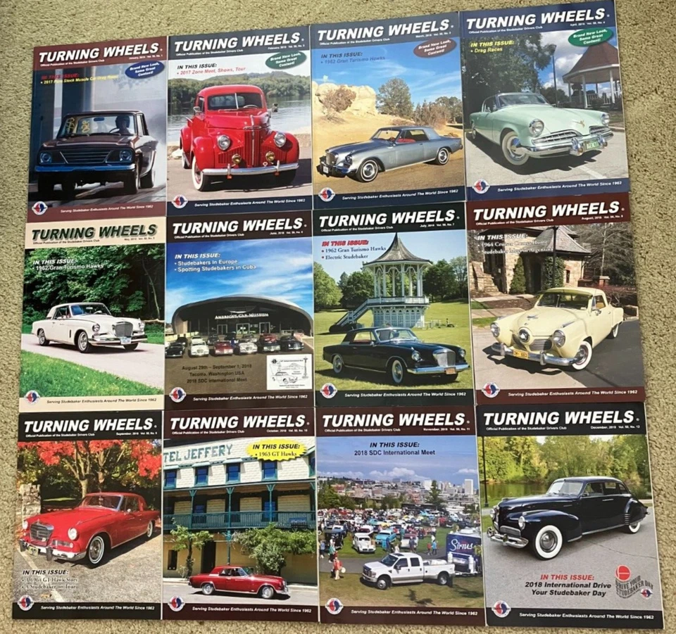TURNING WHEELS Studebaker Driving Club Monthly - 2018 - Full Year = 12 issus - Image 1 of 1