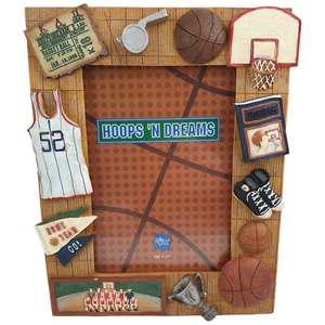 Vtg RUSS Hoops N Dreams Photo Frame 3D Resin Basketball Themed Wooden 5 x 7" USA - Picture 1 of 11