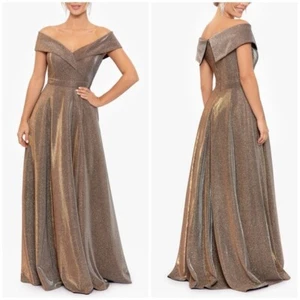 NWT Xscape Estelle Off The Shoulder Long Glitter Dress Gown Princess Sz 12 - Picture 1 of 13