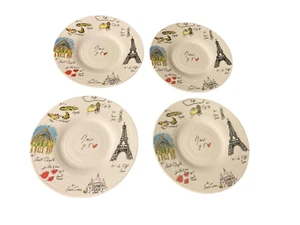 ANTHROPOLOGIE LINEA CARTA CERAMIC Plates I LOVE PARIS DIVA PYARI Set 4 France - Picture 1 of 4
