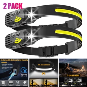 Waterproof COB LED Motion Sensor Head Torch Headlight USB Rechargeable Headlamp - Picture 1 of 24