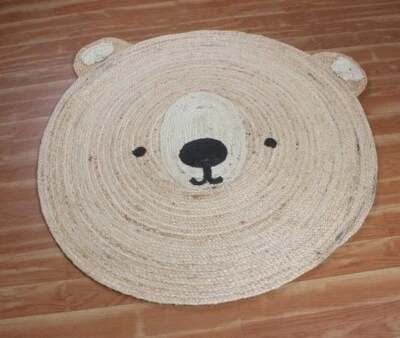 Rug Jute Braided Imoji Carpet Handmade 100% Natural Organic Home Decor Round Rug - Image 1 of 4