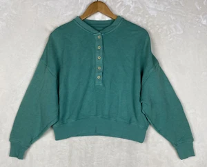 American Eagle Henley Sweatshirt Womens XSmall Green Crop 3/4 sleeve Lightweight - Picture 1 of 14