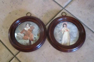 Vintage Pair Gainsborough Paintings Framed Convex Glass Matching Antique Frames - Picture 1 of 7