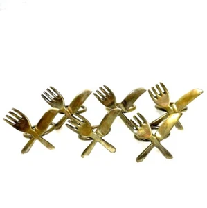 Pier 1 Napkin Rings Solid Brass Mini Utensils Set Of 6 Dinnerware Vintage Retro - Picture 1 of 5