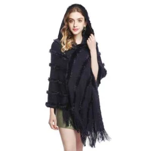 Hoody Poncho Cape Shrug Wrap Shawl Jumper Sweater Cloak Cardigan Stripe Fleece K - Picture 1 of 39