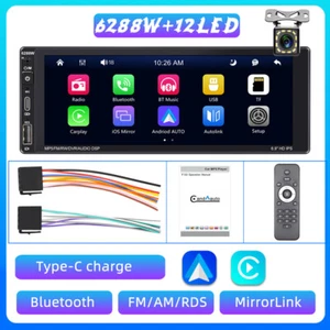 1 Din 6.9" Wireless Carplay Android Auto Car Radio Touch Screen Bluetooth RDS AM - Picture 1 of 11