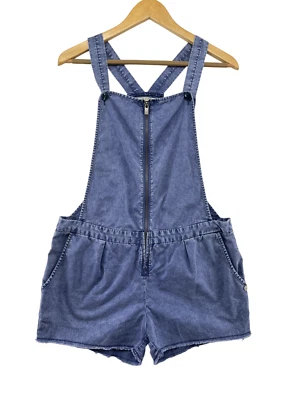 Maison Scotch Womens Size 2 Denim Jean Overall Shorts Solid Blue Zip Up - Image 1 of 4