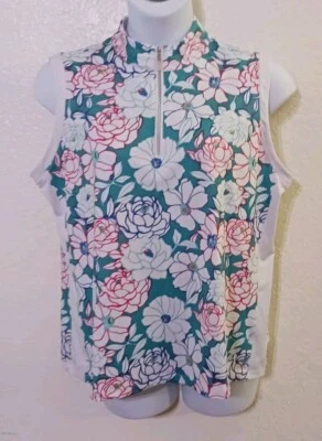CORAL BAY GOLF*Manga sin mangas floral verde rojo marino*Talla XL*LNC* cremallera frontal sin mangas  Foto 1 de 4