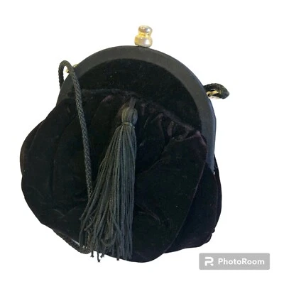 Antique Vintage 40 50's PURPLE Evening Bag VELVET Cocktail Tassel FLAPPER Purse - Image 1 of 4