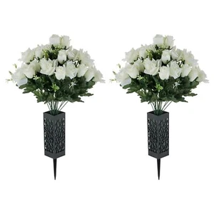 Memobloom Grave Flowers for Cemetery Decorations 2 Pcs White Artificial Rose ... - Picture 1 of 7