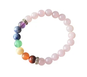 Rosenquarz 8 mm Perlen Armband Herz Charka Liebe Freundschaft Heilung Kristall - Bild 1 von 6