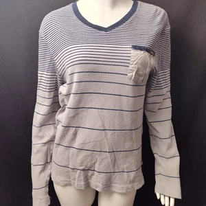 Guess med shirt striped grey blue waffle knit preppy casual shirt L sleeve - Picture 1 of 9