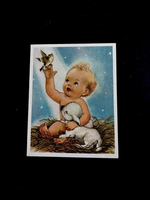1 VTG Crestwick Charlot Byj Xmas Greeting Card Christ W/ Sheep & Chirping Bird - Image 1 of 3