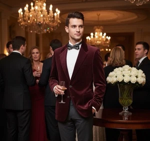 YSL Yves Saint Laurent Men Blazer Vintage Velvet  Burgundy Sport Jacket Sz 38-40 - Picture 1 of 12