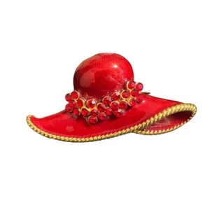 Broche de diamantes de imitación rojos Red Hat Society prendedores de joyería - Imagen 1 de 2