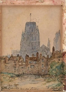 Sunrise Redcliffe Bristol - Antique Miniature Watercolour Painting - D. Lockhart - Picture 1 of 5