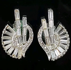 Funkelnder Smaragd Rundschliff Klar Strass Maler Palette Clip Ohrringe Vintage - Bild 1 von 9