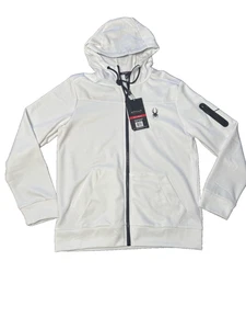 Spyder Active Hoodie Mens Medium White Full Zip Jacket SPM893E Logo Pockets - Foto 1 di 10