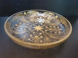 Vintage Moser? Kristall Intaglio Schliff GOLD flache Schüssel Schale Blume Farne 8" - Bild 1 von 10