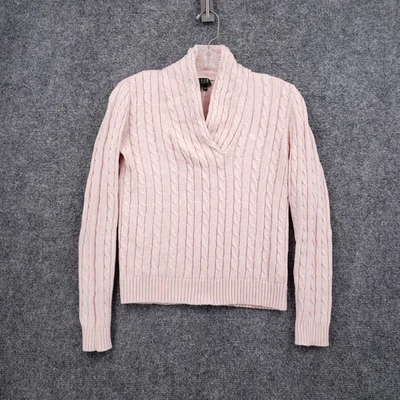 LRL Ralph Lauren Sweater Womens Small Petite Pink Cotton Cable Knit Long Sleeve - Image 1 of 4