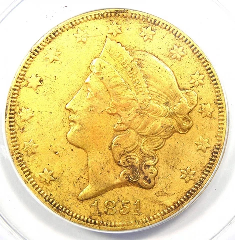 1851-O Liberty Gold Double Eagle $20 Coin - Certified ANACS XF45 Detail (EF45) Cover
