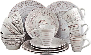 Embossed Stoneware Ocean Dinnerware Dish Set, 16 Piece, Seashell and White Sand - Picture 1 of 3