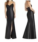 ALFRED SUNG D758 A-LINE SWEETHEART NECK SATIN GOWN FORMAL DRESS BLACK SIZE 2