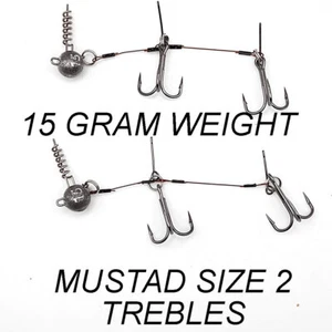 Mustad Stinger Rigs 2 x Treble Hook 15 gram Weight Rubber Swimbaits 30 grams - Picture 1 of 16