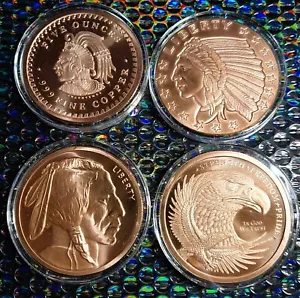 4 x 5oz Large Aztec Buffalo Indian Eagle USA Copper Rounds Coins 999 Fine GSM - Picture 1 of 2