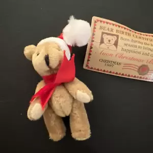 Avon Christmas Bear Pin 1997 With Birth Certificate Box Posable Bear Brooch/Pin - Picture 1 of 7