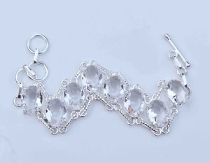 White Topaz Handmade Gemstone 925 Sterling Silver Gift Bracelet Male/Female-8" - Picture 1 of 5