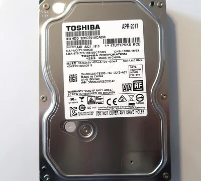 Toshiba DT01ACA050 HDKPC01D0A05 S AA21/810 3.5" China 500gb 2017 Sata hard drive - Image 1 of 4