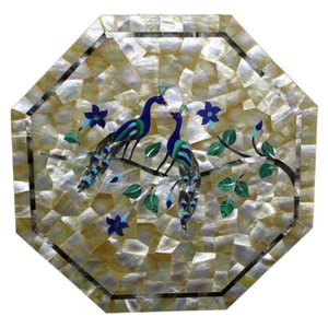 1'x1' Marble Center Table Top Marquetry Inlay Mother of Pearl Peacock Art Decor - Picture 1 of 7