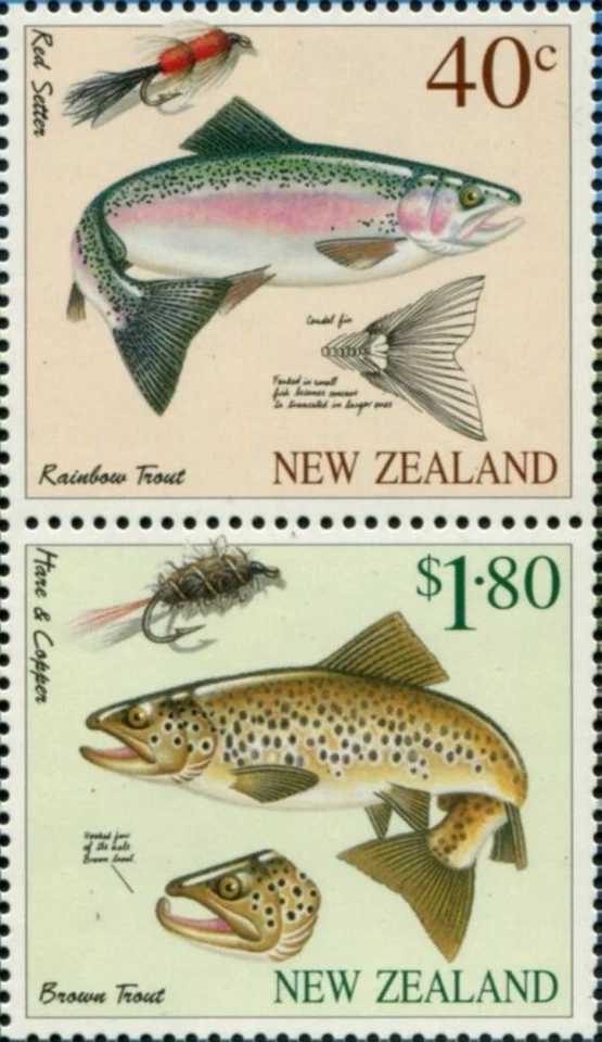 New Zealand 1997 - Fly Fishing Se-Tenant (Rainbow & Brown Trout) - MNH — 第 1/1 张图片
