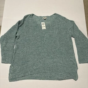 Style & Co Women's Pull over Sweater 3X Green White Slate V-neck Long Sleeve NWT - Picture 1 of 7