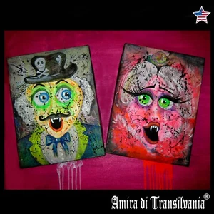 figurative painting contemporary art original pop modern couple portrait vampire - Picture 1 of 24