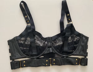 Hunkemöller Bügel-BH Private Collection, Lederoptik, Bänder, Spitze, 90 D - Bild 1 von 5