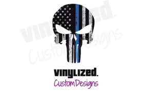 Back Thin Blue Line Punisher Skull Flag decal tactical US VINYL LEO Police TBL - Picture 1 of 3