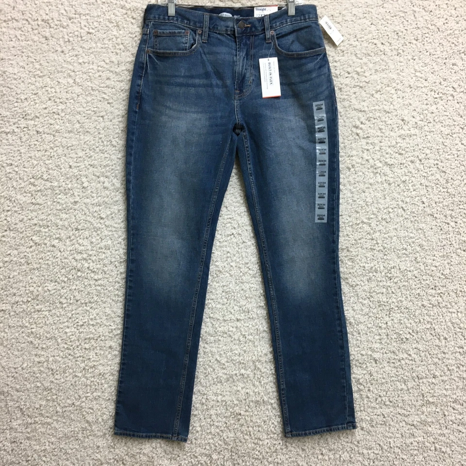 NEW Old Navy Jeans 32x34 Mens Blue Straight Built In Flex Medium Wash Casual - Image 1 of 4